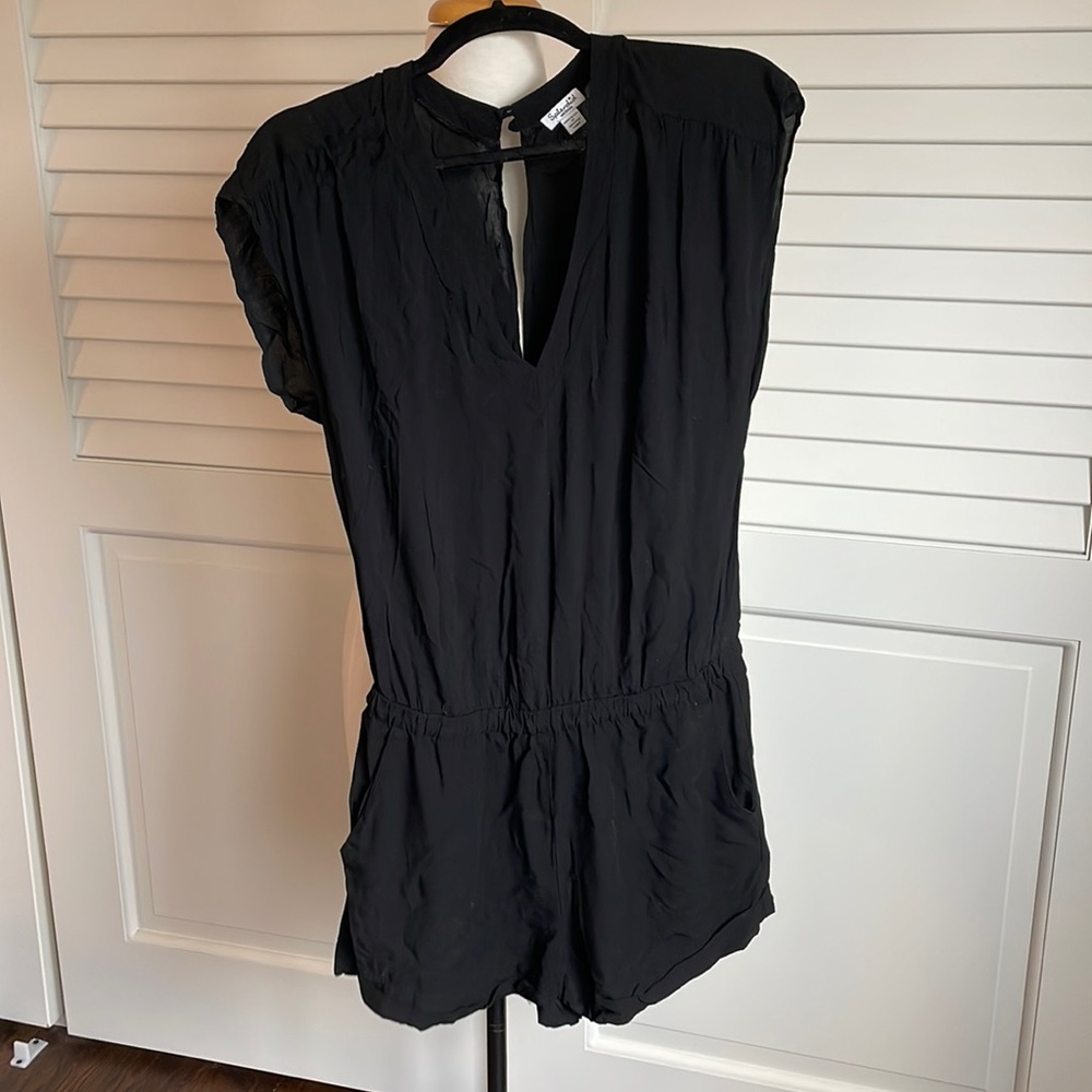 Splendid Women’s Black Romper with Elastic Waist, Short Sleeve